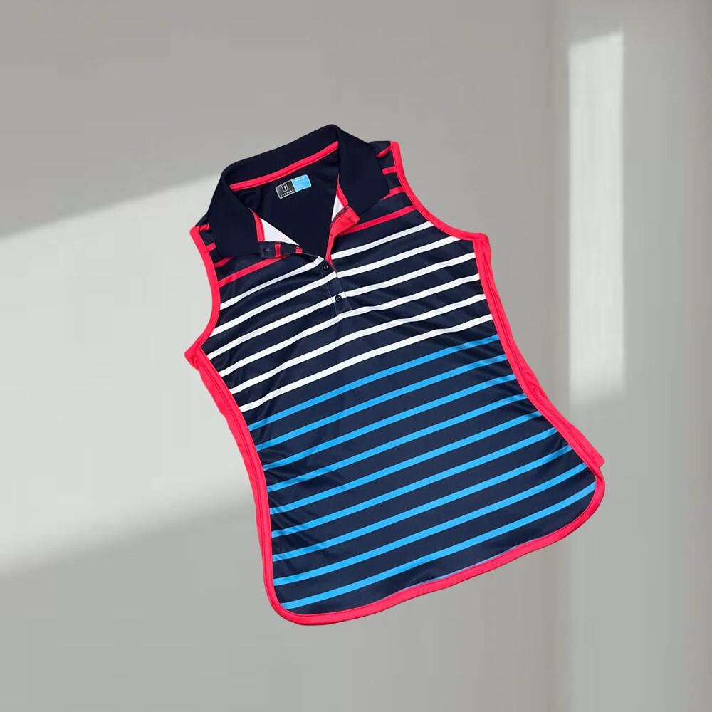 PGA TOUR Sleeveless Polo – Navy/Red/White Stripe (M)